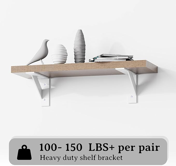 Shelf Brackets,White Shelf Bracket 6 inch x 4 inch,Shelf Support 90° Triangle Angle Brackets for Shelves, Heavy Duty Floating Shelf L Brackets 4Pack