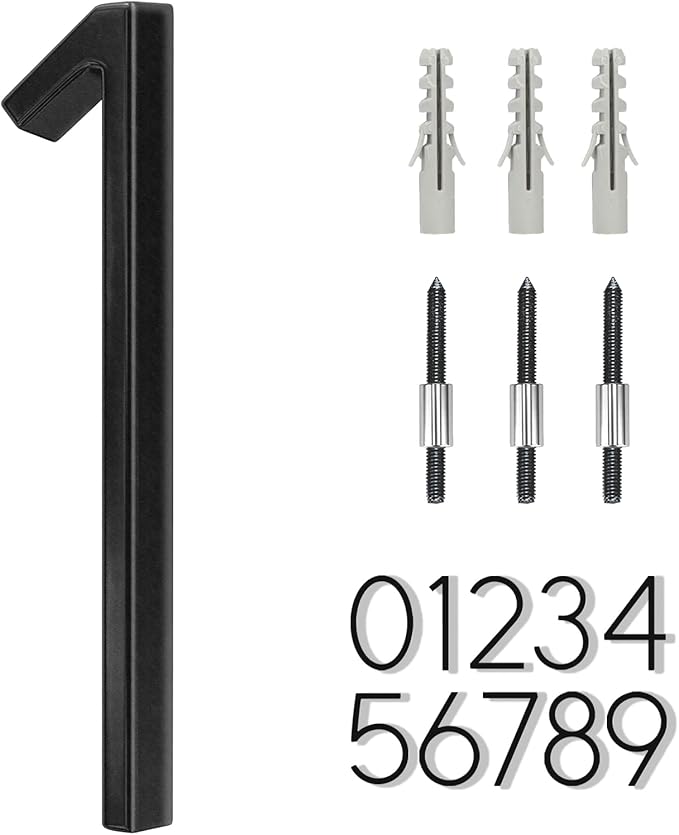 6" Stainless Steel Floating House Number 1, Metal Modern House Numbers, Mailbox Decor Number with Nail Kit, Coated Black, 911 Visibility Signage (Large 1)