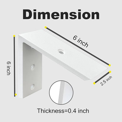 WINKER Countertop Support Bracket 2 Pack Heavy Duty 3/8" Thick Hidden L Shelf Bracket 10" x 6" x 2.5" Metal Corbels for Quartz/Granite/Wood/Concrete/Laminate Countertops, White