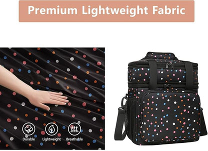 Expandable Insulated Lunch Box, Double Deck Lightweight Large Lunch Bag Tote Leakproof Cooler Bags for Women Adults Work Outdoor Picnic Daytrip, Polka Dots, 16L