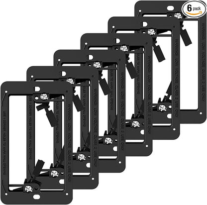 6 Pack Low Voltage Mounting Bracket 1 Gang for Single Gang Wall Plate, Low Voltage Box for Old Work, Telephone Wires, Network Cable, HDMI, Coaxial, Speaker Wire, Black