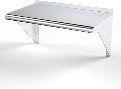 NSF Certified 18 Gauge Heavy Duty Stainless Steel Wall Shelf with Brackets for Kitchens, Utility Rooms, Storage, Offices & Home (24"x18")