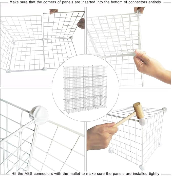 C&AHOME Wire Cube Storage, 16-Cube Organizer Metal Grids Storage, Storage Bins Shelving, Modular Bookshelf Shelves, DIY Closet Cabinet Ideal for Bedroom, Office 48.4”L x 12.4”W x 48.4”H White