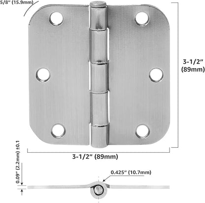Amazon Basics Rounded Interior Door Hinges with Screws, 3.5" x 3.5", Satin Nickel, Curved Corners, 18-Pack