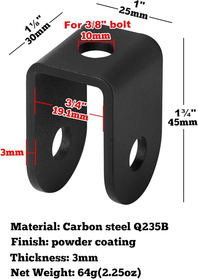 GBGS 20 Pcs Black 3/4" U Bracket for Panel,Thickness 1/8"(3 mm),Powder Coating