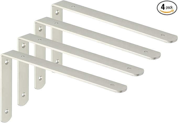 Alise Floating Shelf Brackets,L Brackets for Shelves Heavy Duty Wall Bracket Corner Brace Stainless Steel Joint Angle Bracket for Wooden Board Support,Brushed,10x6x1.2 Inch(Upgraded,Pack of 4)