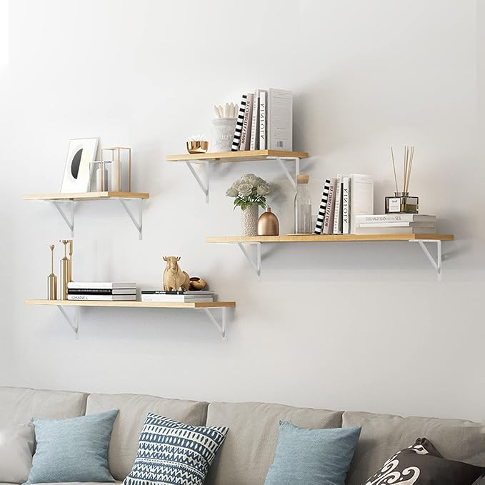12 x 8 inch Heavy Duty Shelf Brackets, Load Capacity: 600 lb, 2-Pack White Metal L Supports for Wall Mounted Wood Shelving, Shelves Bracket with Screws, HOME MASTER HARDWARE