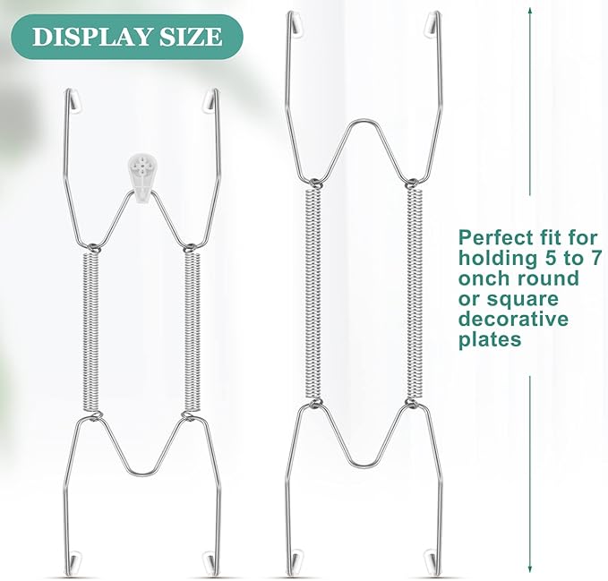 Hotop 12 Pieces Plate Hangers for Wall Stainless Steel Wire Invisible Heavy Duty Plate Hangers Display Holders with 12 Pieces Hooks for Wall Decorative(6 Inch,Silver)