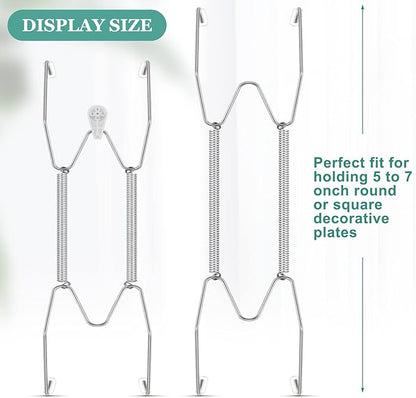 Hotop 12 Pieces Plate Hangers for Wall Stainless Steel Wire Invisible Heavy Duty Plate Hangers Display Holders with 12 Pieces Hooks for Wall Decorative(6 Inch,Silver)