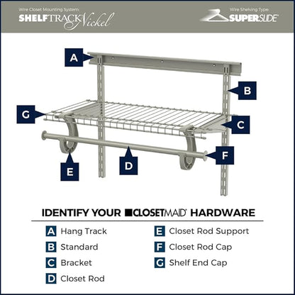 ClosetMaid ShelfTrack Nickel Standard Upright, Closet System Hardware, 30 in., Double Slot, Durable Steel for Closets, Pantries, Utility, Laundry