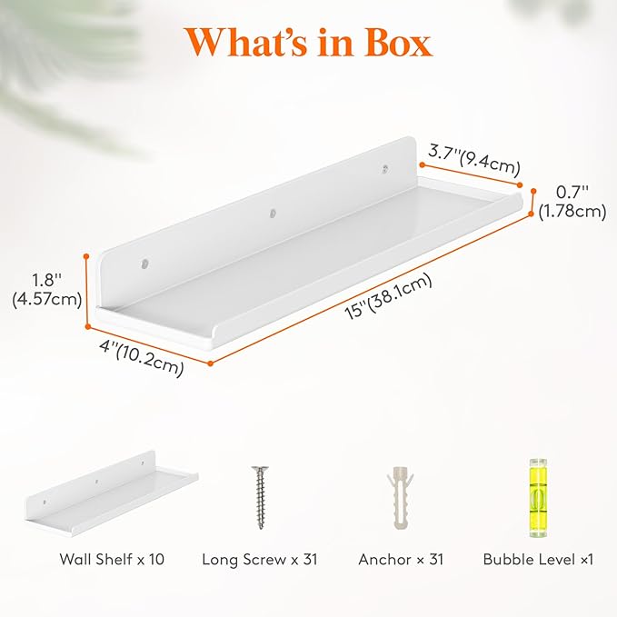 Lifewit Floating Shelves for Bathroom, 15" Clear Wall Organizer for Makeup, Perfume, Figures, Photo, Decor Shelf for Nursery, Living Room, Bedroom, Kitchen, Over Toilet Storage Rack, White, 10 Pack