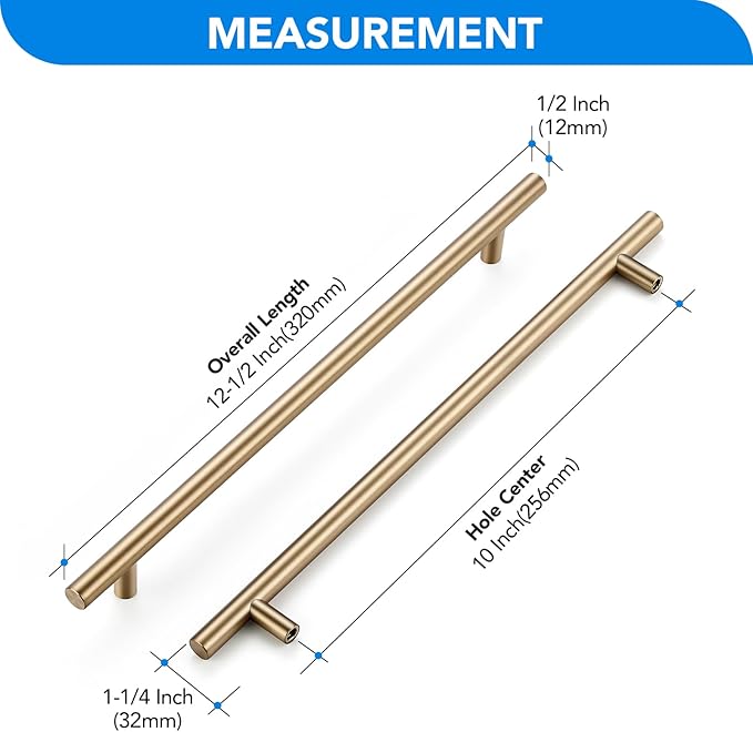 Champagne Bronze Cabinet Handles 10 Inch Hole Center Stainless Steel Drawer Pulls for Cabinets, Dresser, Bathroom 20 Pack
