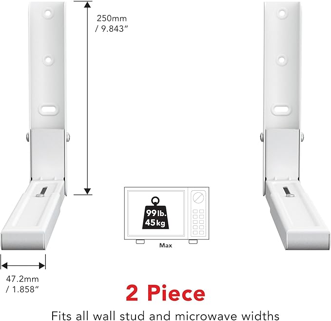 AVF Steel Universal Wall-Mounted Microwave Brackets in White (Set of 2)