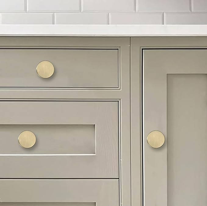 khtumeware 30 Pack Champagne Bronze Cabinet Knobs - 1-1/5 Inch Satin Brass Round Drawer Pulls for Kitchen Cabinet Hardware Dressers Knobs and Closets