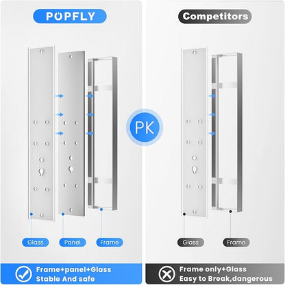 POPFLY Tempered Glass Shower Panel Tower System, 9" Adjustable Shower Arm Height, 304 Stainless Steel White Shower Panels Tower with 6 Massage Jet and Tub Spout