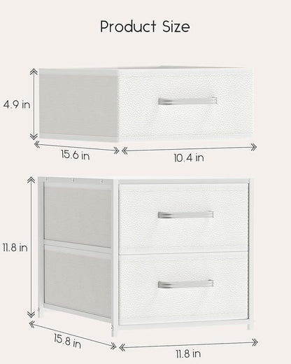 Stackable Storage Drawers - 2 Tier Closet Drawers, Closet Organizer with Metal Handles, Night Stand with Collapsible Bins, Fabric Dresser for Bedroom, Dorm, Office, White, 2 Pack