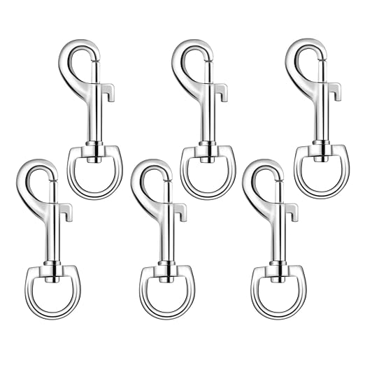 6 Pack Swivel Eye Bolt Snap Hooks for Pet Leash, Scuba Diving, Heavy Duty Clips, Dog Leash, Flag Clips - Single Ended