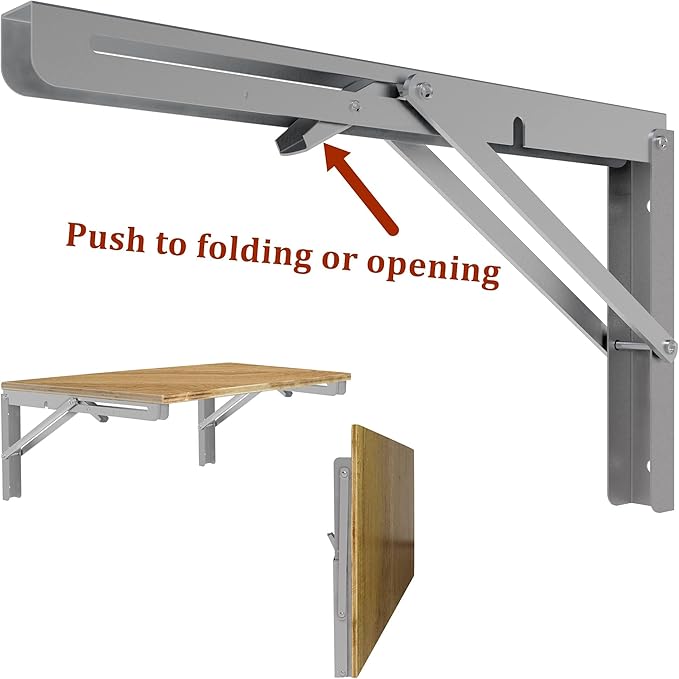 MySit 16" Folding Shelf Brackets 4 PCS, Max Load 550lb Heavy Duty Stainless Steel DIY Collapsible Wall Mounted L Shelf Bracket Space Saving for Table Work Bench
