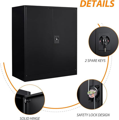Metal Storage Cabinet, Lockable Storage Cabinet with 2 Doors and Shelves, Metal Cabinet with Lock, Small Lockable Metal Cabinet for Home Office(Black)