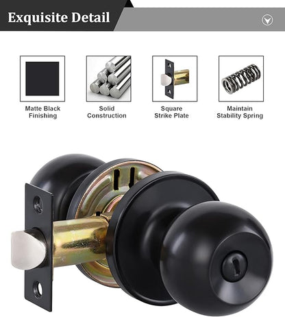 Lanwandeng (5Pack) Matte Black Privacy Door Knobs with Lock for Bedroom/Bathroom, Keyless Interior Door Lock, Stainless Steel Door Handles