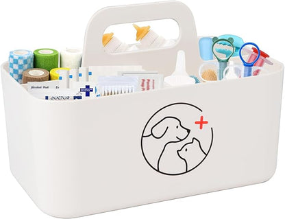Dog Storage Organizer for Nursing Supplies,Portable Caddy for Pet Stuff,Divided Storage Bin for Dog Cat Feeding Bottle/Pet Pill Shooter/Whelping Kit-Bathroom,Countertop Storage-White