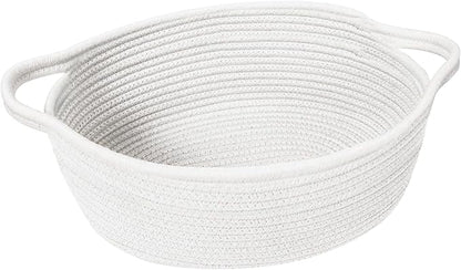Small Woven Gift Basket, Baskets for Gifts Empty, Cotton Rope Cat Dog Toy Bin Box, Nursery Baby Basket, Wicker Basket with Handles, Cute Storage Basket for Home Decor, White, 12"x 8"x 5"