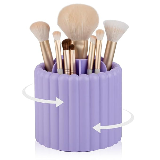 Anyoifax 360 Rotating Makeup Brush Holder 7 Slots Make Up Brush Organizer Removable Spinning Cosmetic Brushes Storage Pen Holder for Vanity, Dresser, Desk, Purple