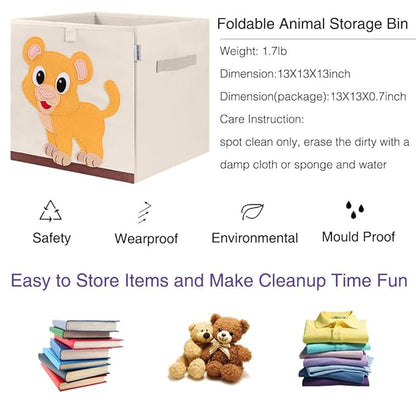 CLCROBD Foldable Animal Cube Storage Bins Fabric Toy Box/Chest/Organizer for Kids Nursery, 13 inch (Baby Lion)