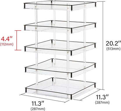 J JACKCUBE DESIGN Nail Polish Organizer, 5 Tier Acrylic 360 Rotating Display Rack Stand Makeup Cosmetics Storage Box Carousel Shelf with Black Iron Guard, Hold Up to 310 – MK302-5