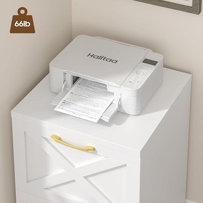 2 Drawer Small File Cabinet with Wheels, Farmhouse Vertical Filing Cabinet Fits A4/Letter Size, Under Desk Rolling File Cabinets for Home Office, Wooden Printer Stand, White