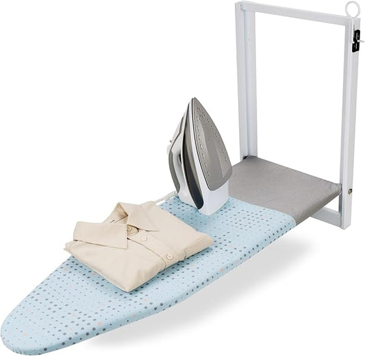 SheeChung Wall Mount Ironing Board 36"X12",Compact Wall Ironing Board with Removable Cotton Cover,Fold Down Iron Board for Small Space,Easy-Release Lever,Blue Dots
