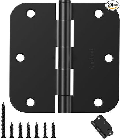 Door Hinges Matte Black - 24 Pack Black Door Hinges 3.5 Inch Rounded Interior Door Hinge with 5/8" Radius Corners - Black Hinges for Doors 3 1/2 Inches Flat Iron Residential Door Hardware