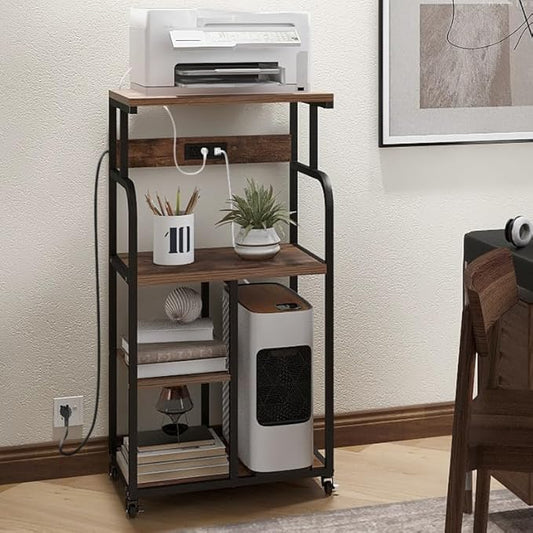 VEDECASA Large Printer Stand Cart with Charging Station USB Port 21.2"x15.7"x42.3" Rolling Tall 3-Tier Printer Stand with Adjustable Shelf Storage Home Office