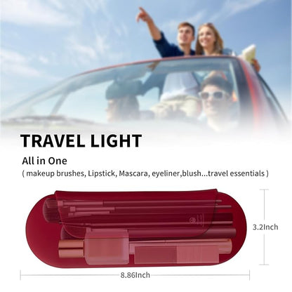 Silicone Makeup Brush Holder Travel Cosmetic Bag：Soft Portable Cosmetic Face Brushes Holder with Upgrade Anti-Fall Out Magnetic Closure, Large Travel Makeup Brush Case - Red