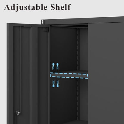 28" H Garage Storage Cabinet, Metal Garage Wall Cabinets with Doors and Shelves, Small Wall Mount Cabinet for Kitchen, Garage, Laundry Room, Pantry, Black
