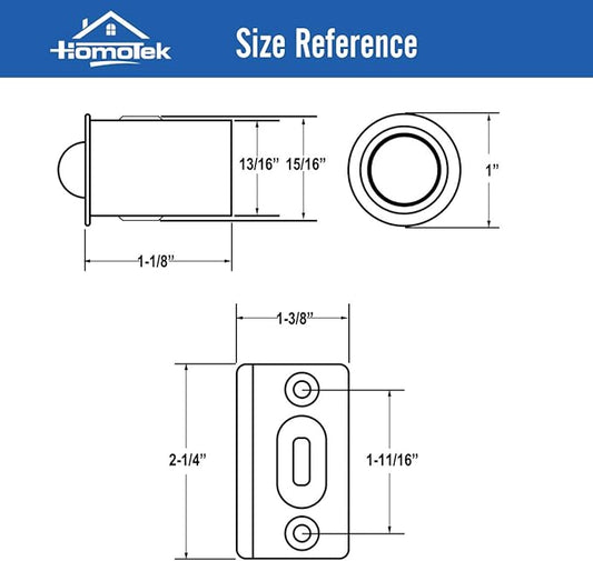 HOMOTEK 2 Pack Drive in Ball Catch with Strike Plate for Closet Doors, Satin Nickel, 13/16" x 1-1/8",Die-cast, Adjustable Tension Ball