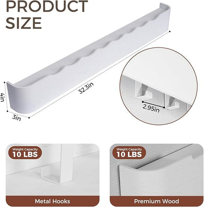 Wall Coat Rack Floating Shelves Modern Coat Rack Wall Mount with Storage Entryway Shelf Wooden Hanger 20 Inch 4 Hidden Metal Hooks for Living Room Bedroom (Wavy White, 8 Hooks)