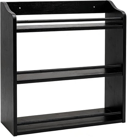 3 Tier Bamboo Spice Rack,Seasoning Jars Rack Shelf Spice Organizer for Kitchen Counter or Wall Mounting (Black)