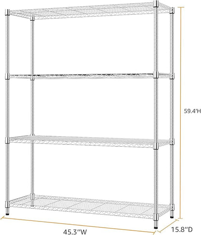 5-Shelf Storage Shelves,Wire Shelving Heavy Duty Metal Storage Shelving Unit Adjustable Garage Shelving Rack Pantry Kitchen (Chrome, 4 Tier,15.8" D x 45.3" W x 59.4" H)