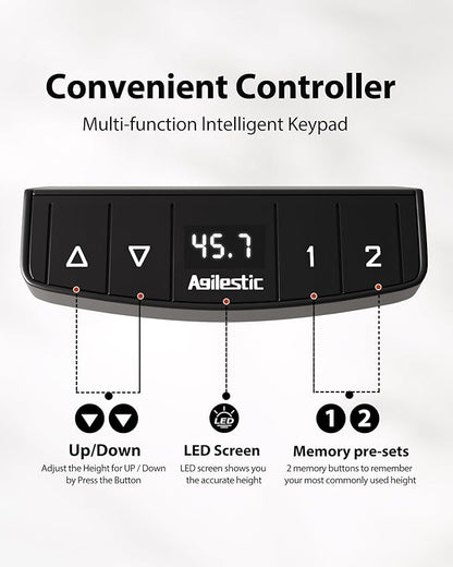 Electric Height Adjustable Standing Desk with Power Outlet and LED Light Strip, Sit to Stand, Ergonomic 48x24" Rising Desk with Memory Presets, Home Office Workstation, Computer Gaming Table, Walnut