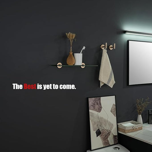 JQK Bathroom Glass Shelf, Floating Tempered Glass Shower Storage 16 by 5 inches, 304 Stainless Steel Champagne Bronze Wall Mount, TGS101L16-CB