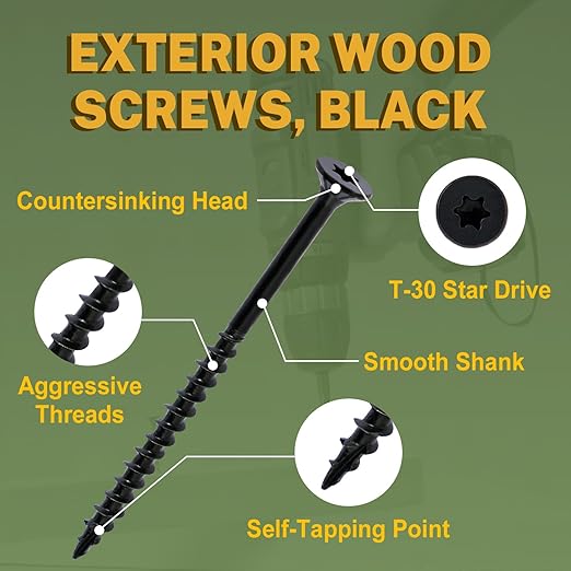 LIONMAX Deck Screws #14 x 8 Inch, 100 PCS, Black Long Wood Screw, Rust Resistant, Exterior Epoxy Coated for Outdoor Decking, Torx/Star Drive Head, T30 Star Bit Included
