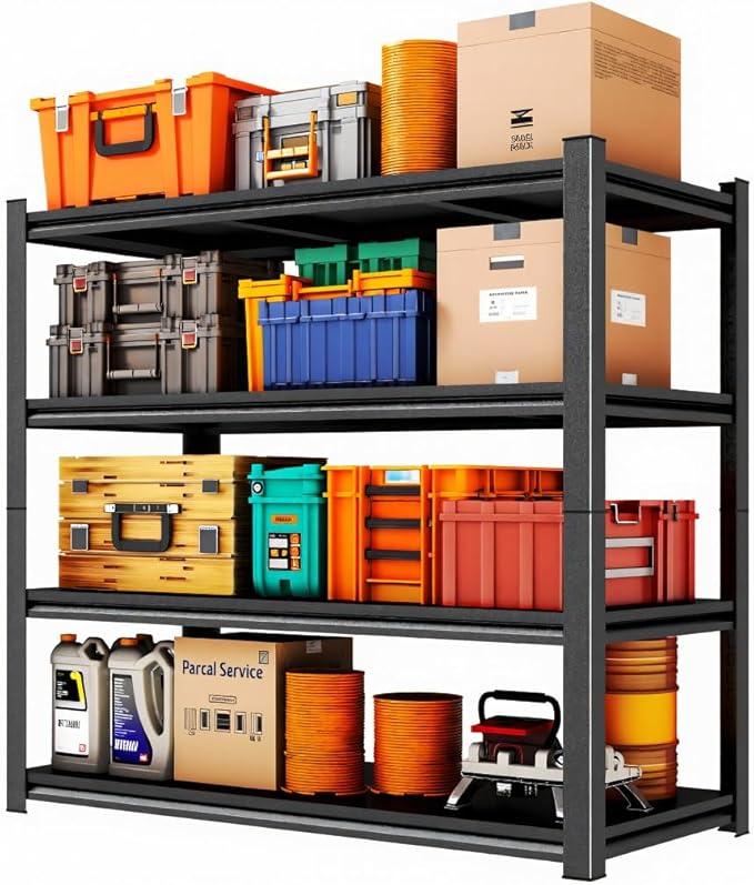 45.3''W x 18''D Garage Shelving Heavy Duty 4-Tier Adjustable Storage Shelves Unit,2000 LBS Metal Utility Rack Shelf for Industries, Warehouses, Basement,Black,63''H