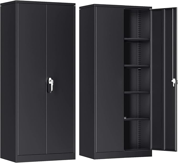 INTERGREAT Metal Storage Cabinet, 72” H Storage Cabinet with 2 Doors and 4 Adjustable Shelves for Office, Home, Garage, Pantry (Assembly Required, Black)