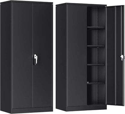 INTERGREAT Metal Storage Cabinet, 72” Storage Cabinet with 2 Doors and 4 Adjustable Shelves for Office, Home, Garage, Pantry (Assembly Required, 18”D, Black)
