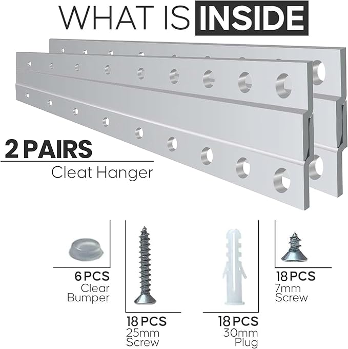 Versatile 18 Inch 2 Pairs French Cleat Hanger Heavy Duty - Mirror Brackets for Wall Mounting - Aluminium French Cleat Picture Hanging Kit (Supports Upto 180 Lbs 2 Pair)