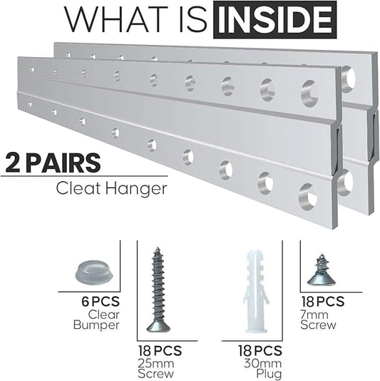 Versatile 18 Inch 2 Pairs French Cleat Hanger Heavy Duty - Mirror Brackets for Wall Mounting - Aluminium French Cleat Picture Hanging Kit (Supports Upto 180 Lbs 2 Pair)