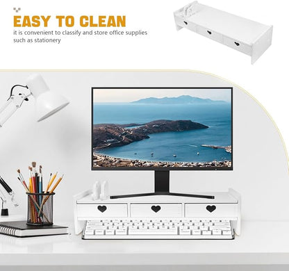 Tofficu Computer Desk Stand with Drawer, Desktop Monitor Riser with Storage, Laptop Shelf Shelves Organizer for Keyboard Storage (White)