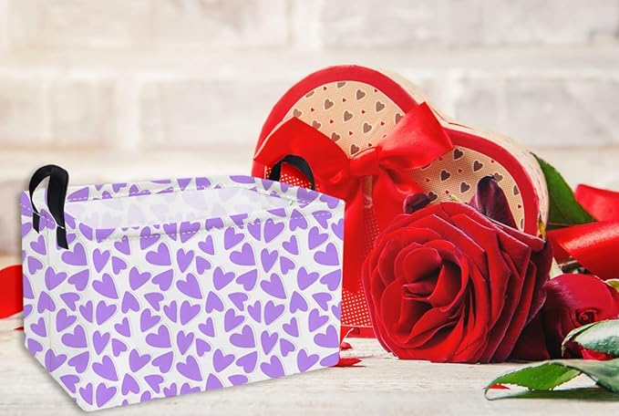 Essme Rectangular Valentine's Day Basket,Heart Storage Bins Organizer with Handles for Girls Room Decor, Gift Basket,Shelf Basket.(Purple heart)