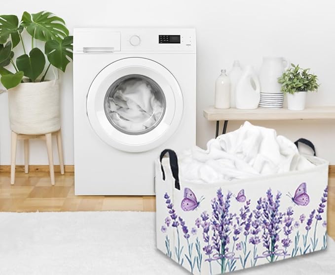 Sanjiaofeng Rectangular Kids Basket Flower Storage Bins,Girls Storage Basket with Handles.Clothers,Books,Kid's Gifts Bins. (lavender)